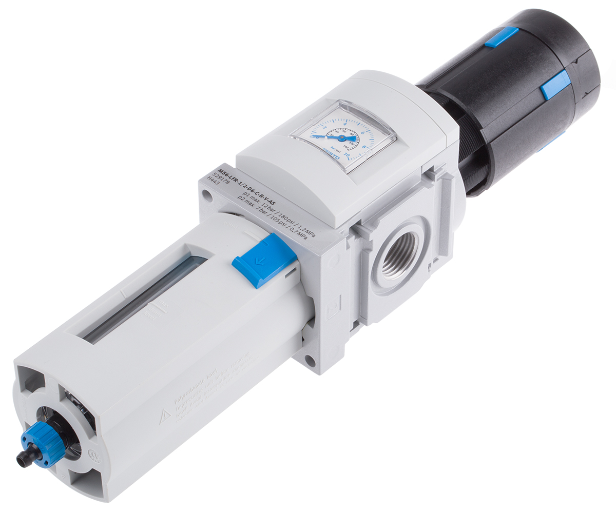 Festo MS6-LFR Polycarbonate Filter Regulator, 5μm, G 1/2, Automatic, 12 bar, 529178