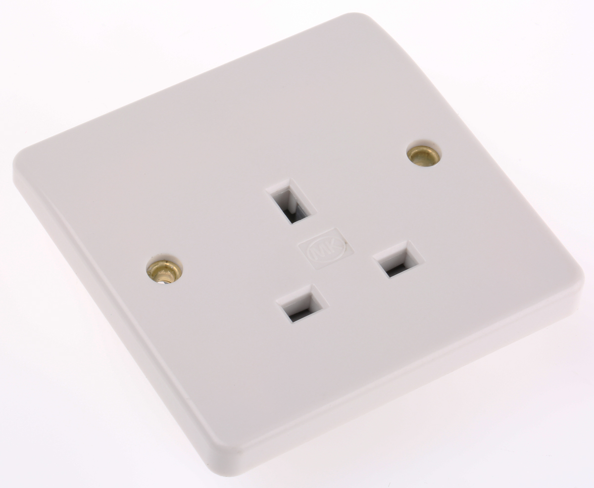 MK Electric Logic Plus White 1 Gang Plug Socket, 13A, Type G - British, Indoor Use