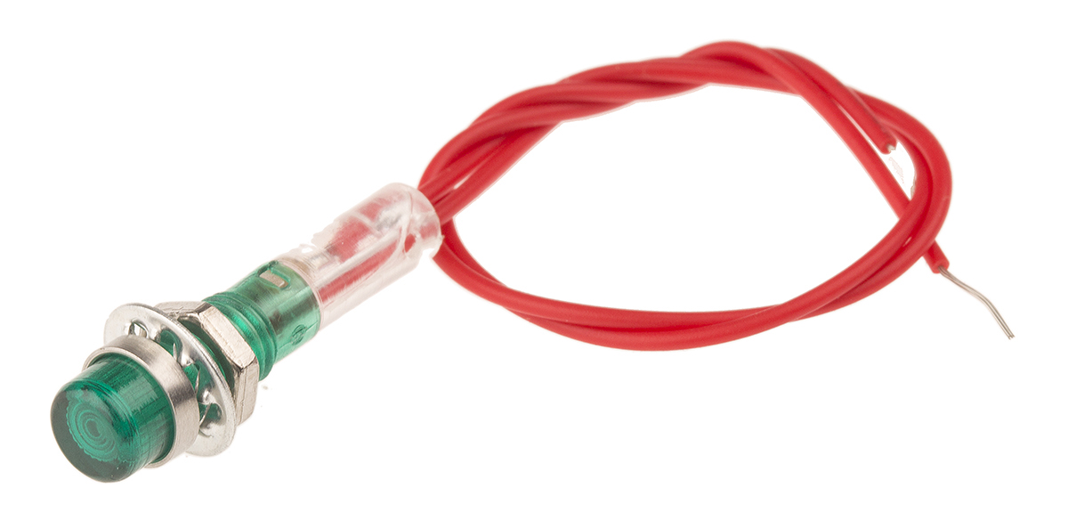 CAMDENBOSS Green Neon Panel Mount Indicator, 240V, 6.4mm Mounting Hole Size, Lead Wires Termination