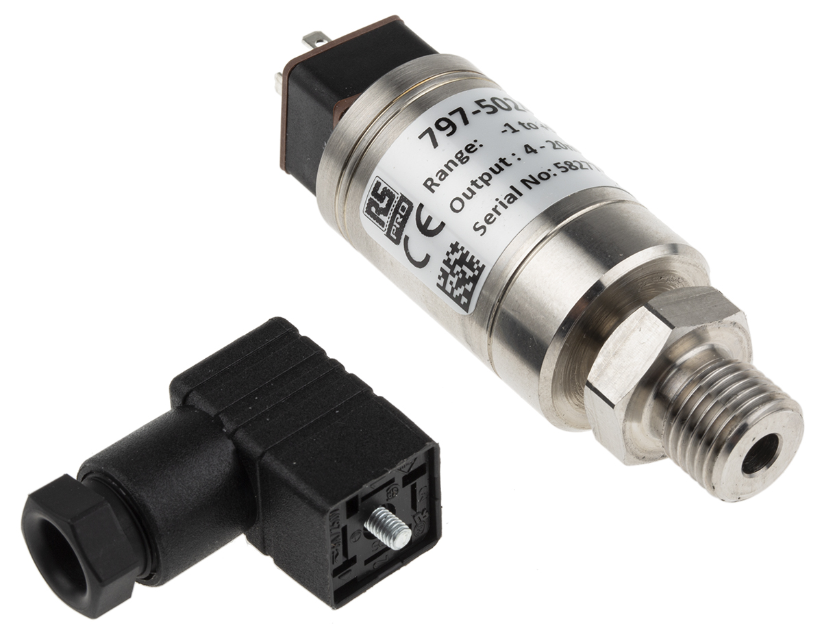 RS PRO Pressure Sensor, -1bar Min, 9bar Max, Current Output, Relative Reading