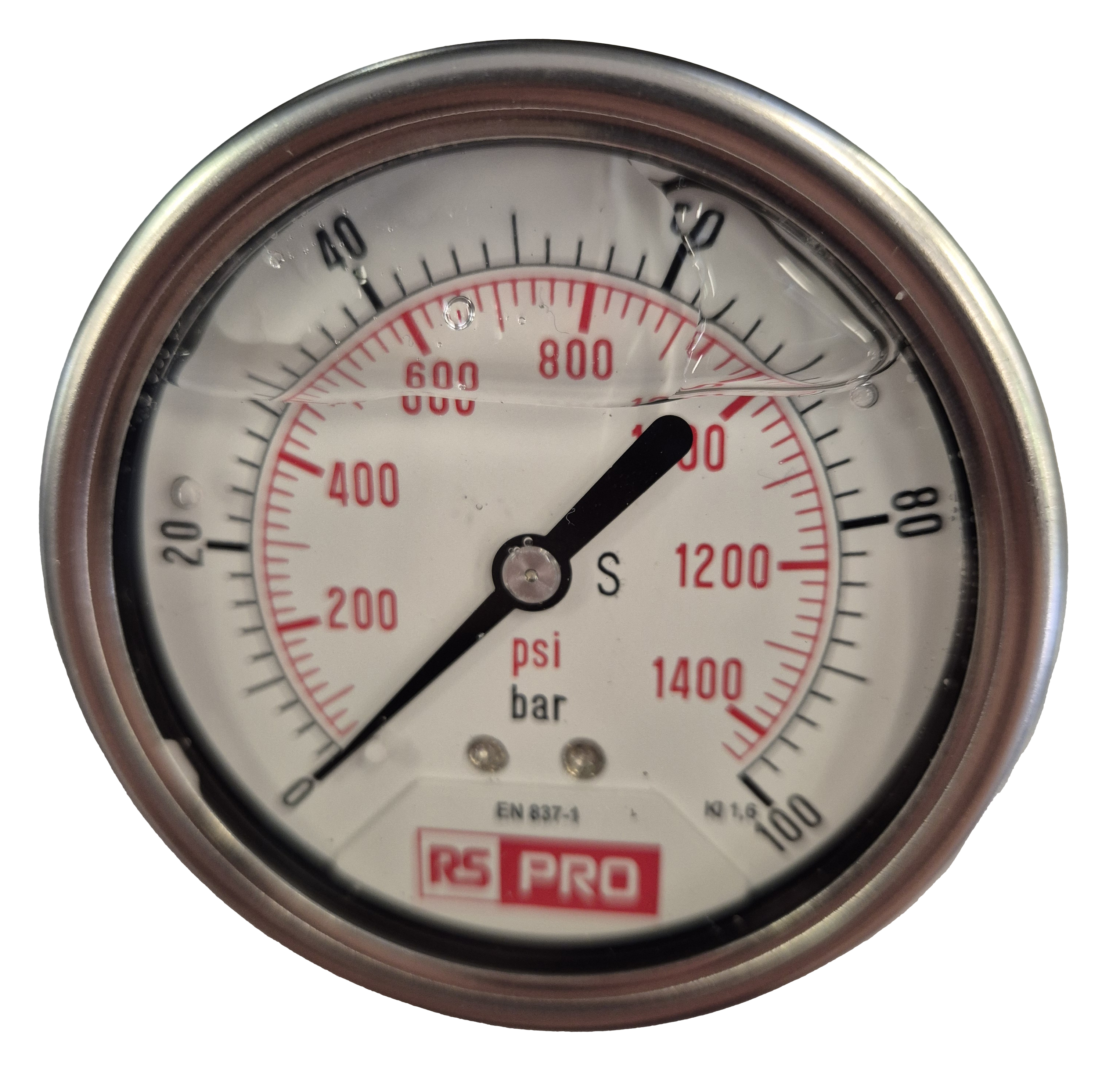 RS PRO BSP 1/4 Analogue Pressure Gauge 100bar Bottom Entry 63mm Outside Diameter