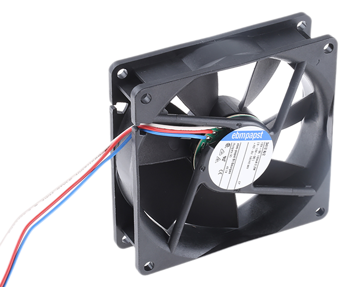 ebm-papst 3400 N Series Axial Fan, 12 V dc, DC Operation, 84m³/h, 2.2W, 183mA Max, 92 x 92 x 25mm