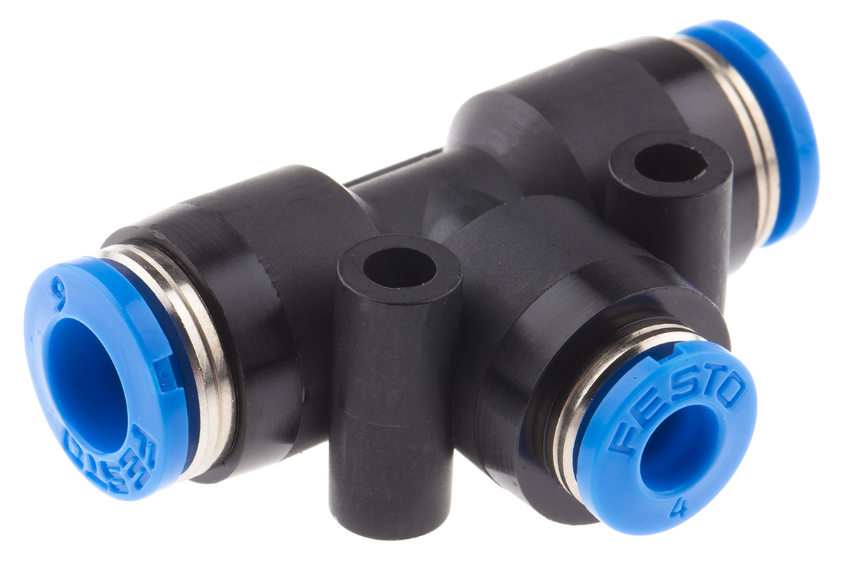 Festo QST Series Tee Tube-to-Tube Adaptor Push In 4 mm, Push In 6 mm to Push In 6 mm, Tube-to-Tube Connection Style,