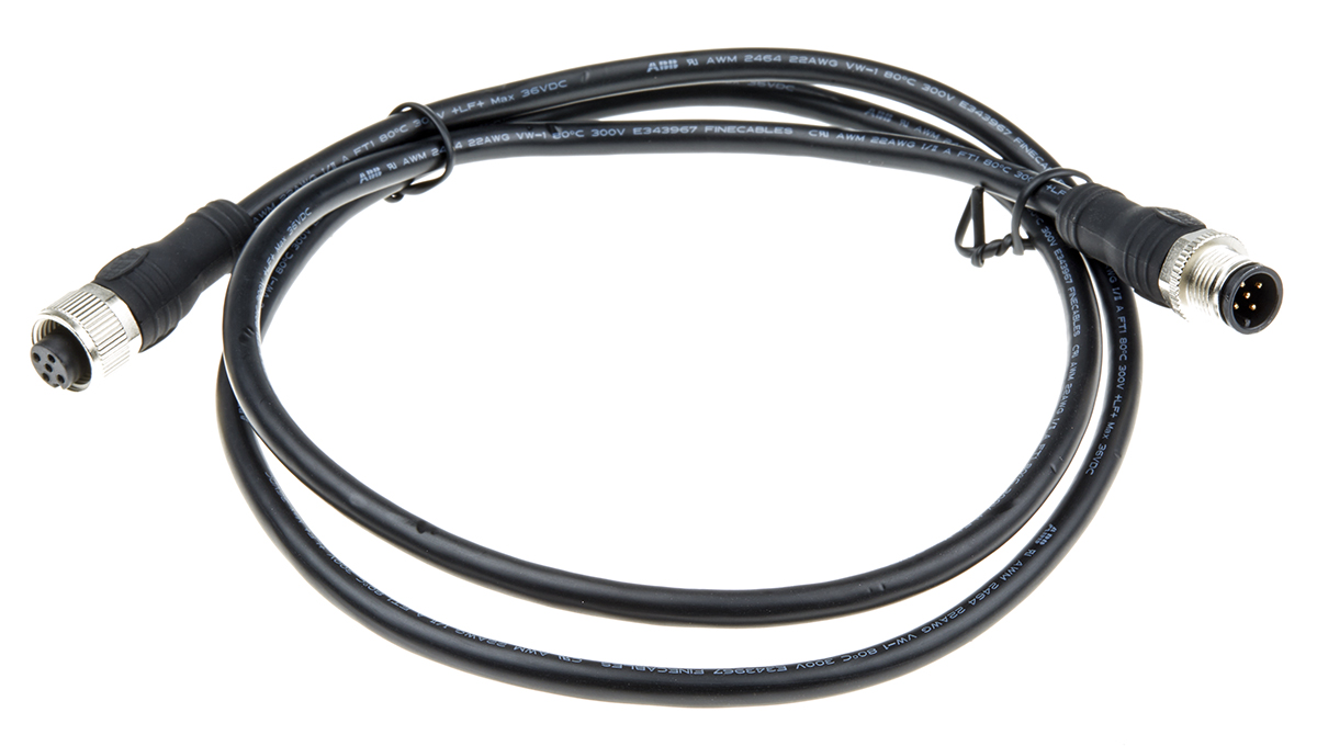 ABB Jokab Female 5 way Threaded to Male 5 way M12 5 Sensor Actuator Cable, 1 m