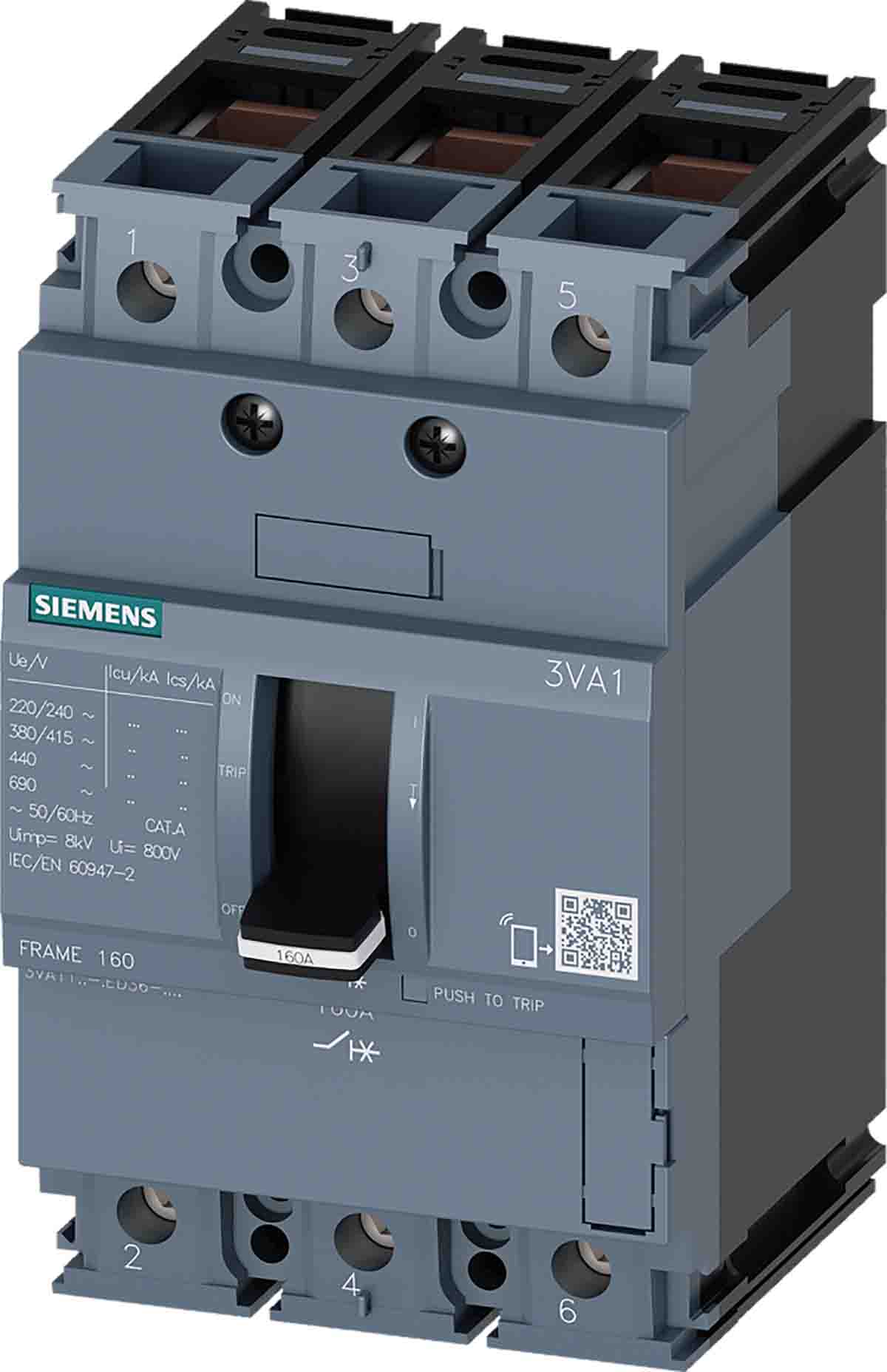 Siemens, SENTRON MCCB 3P 100A, Breaking Capacity 55 kA