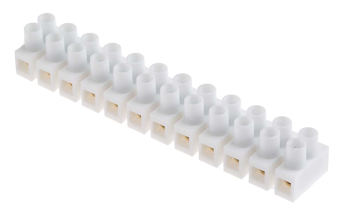 RS PRO Non-Fused Terminal Block, 12-Way, 6A, 14 AWG Wire, Screw Down Termination