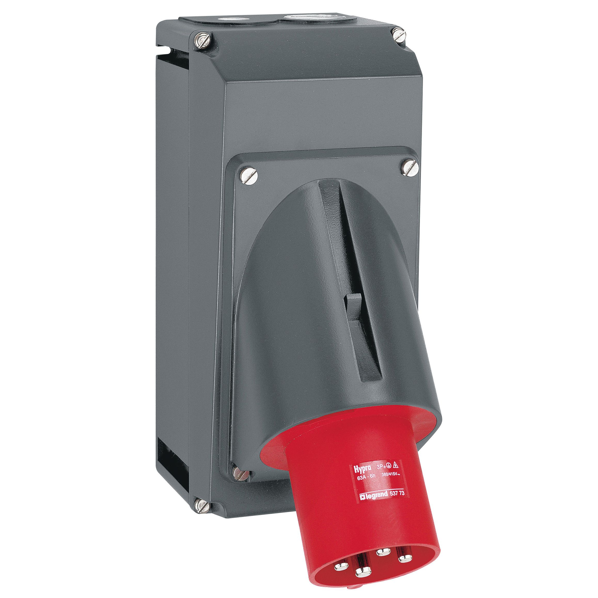 Legrand, Hypra IP44 Red 3P+E Angled Industrial Power Plug, Rated At 63A, 415 V No