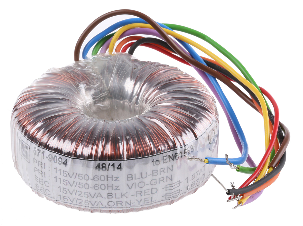 RS PRO 115 V ac, 230 V ac, 2 x 15V ac Toroidal Transformer, 50VA 2 Output