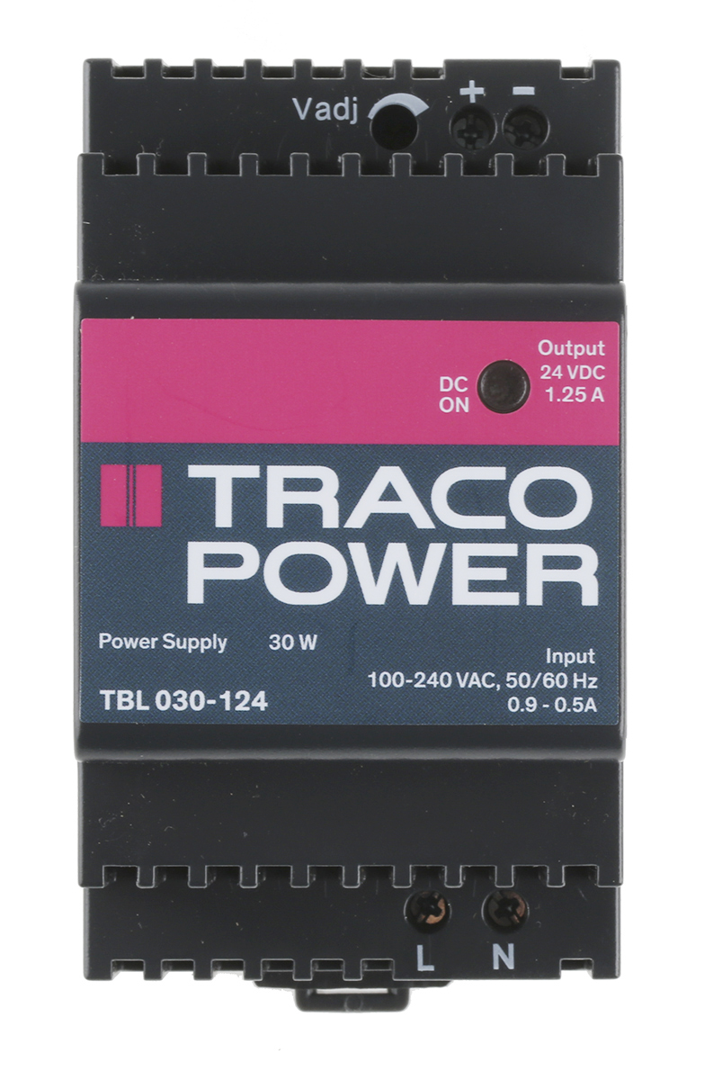 TRACOPOWER TBL Switched Mode DIN Rail Power Supply, 85 → 264V ac ac Input, 24V dc dc Output, 1.25A Output, 30W
