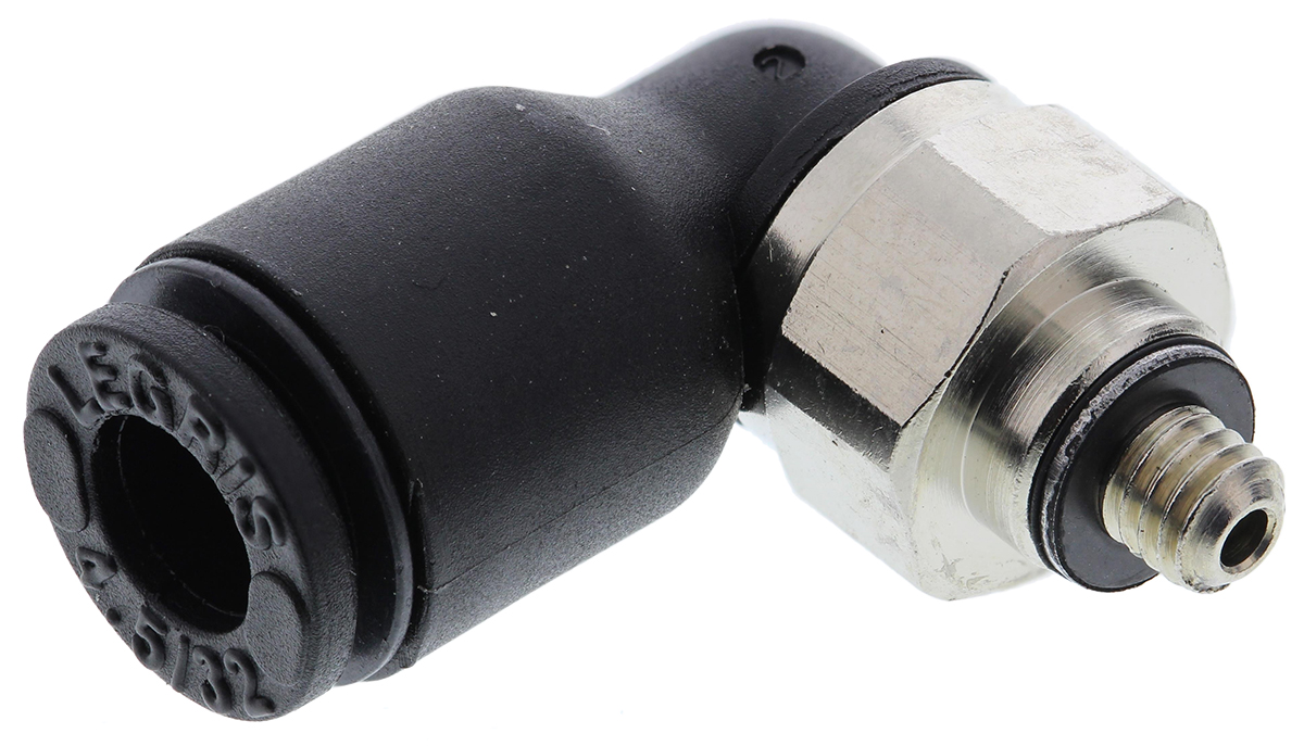 Legris LF3000 Series Elbow Threaded Adaptor, M3 Male to Push In 4 mm, Threaded-to-Tube Connection Style