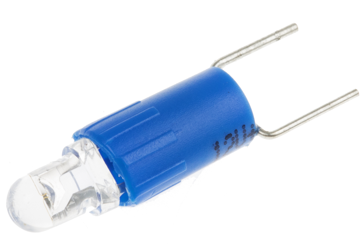 RS PRO Blue LED Indicator Lamp, 12V ac/dc, Bi-Pin Base, 4.25mm Diameter, 500mcd