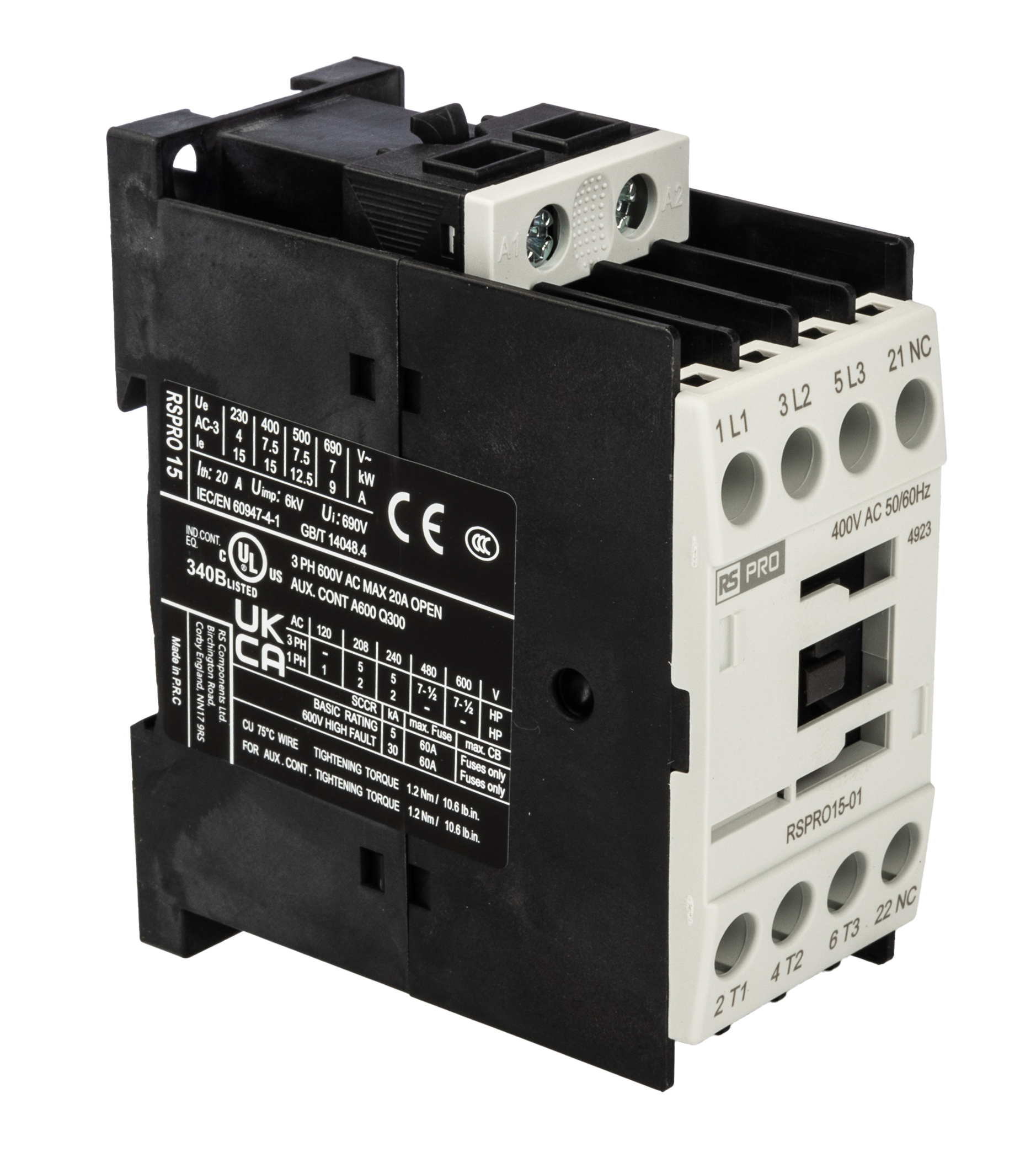 RS PRO Contactor, 400 V ac Coil, 3-Pole, 15 A, 7.5 kW 24 V, 1 NC, 690V