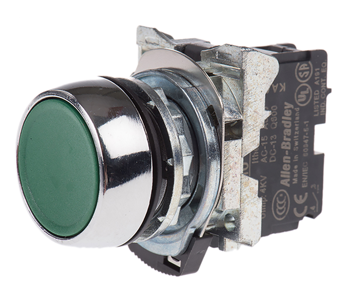 Allen Bradley 800F Series Push Button, Panel Mount, 22mm Cutout, SPST, IP66