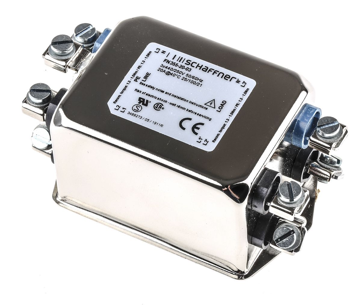 Schaffner, FN355 20A 440/250 V ac 400Hz, Chassis Mount EMI Filter, Screw 3 Phase