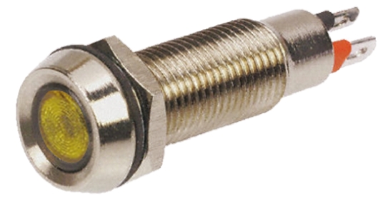 Marl Yellow Panel Mount Indicator, 12V dc, 8.1mm Mounting Hole Size, Solder Tab Termination, IP67