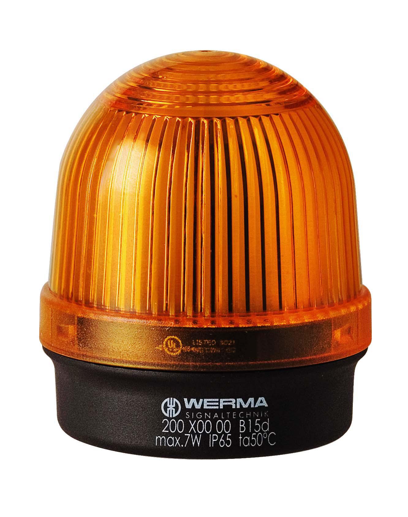 Werma 200 Series Yellow Continuous lighting Beacon, 12 → 230 V, Base Mount, Filament Bulb, IP65