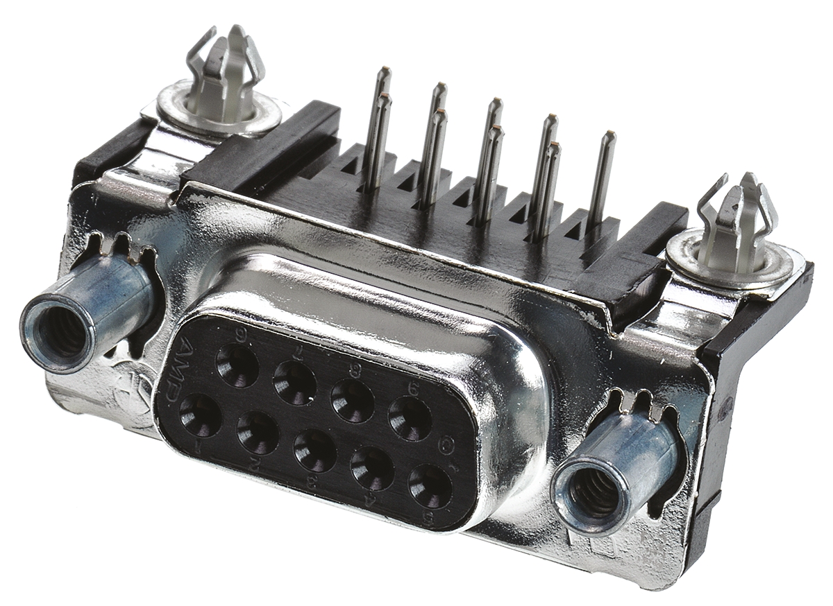 TE Connectivity Amplimite HD-20 9 Way Right Angle Through Hole D-sub Connector Socket, 2.74mm Pitch, with 4-40 UNC