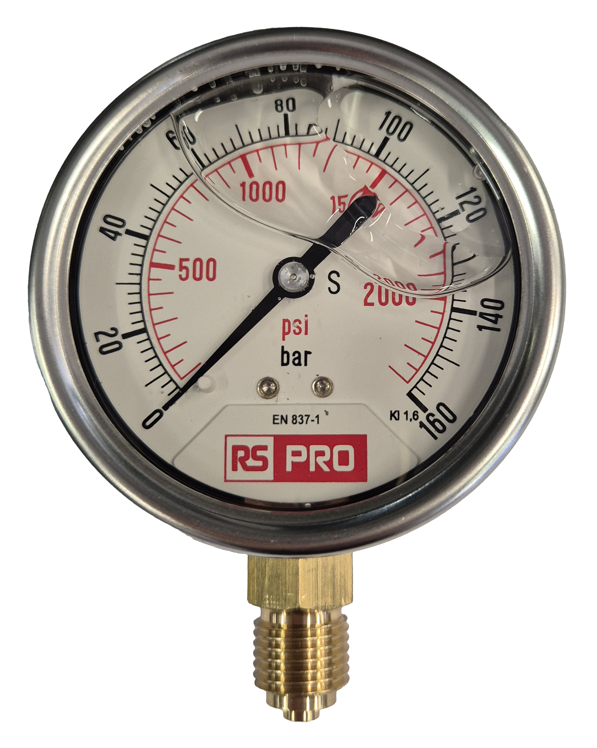 RS PRO BSP 1/4 Analogue Pressure Gauge 160bar Bottom Entry 63mm Outside Diameter