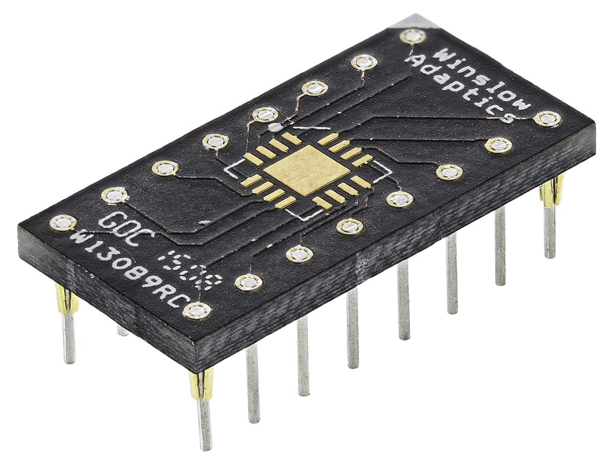 Winslow Straight Through Hole Mount 0.65 mm, 2.54 mm Pitch IC Socket Adapter, 16 Pin Female QFN to 16 Pin Male DIP
