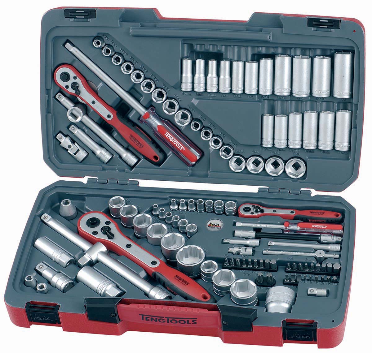 Teng Tools 111-Piece Imperial, Metric 1/2 in; 1/4 in; 3/8 in Deep Socket/Standard Socket/Bit Set with Ratchet, 6 point;
