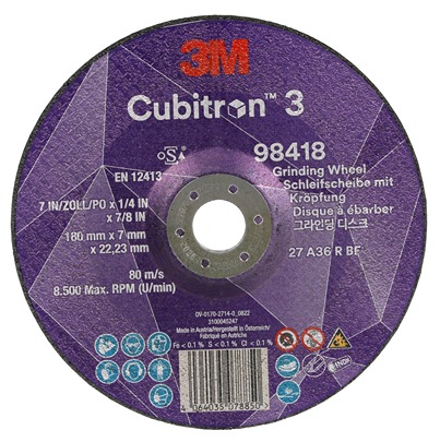 3M 98418 Ceramic Grinding Disc, 180mm x 7mm Thick, 36+ Grade
