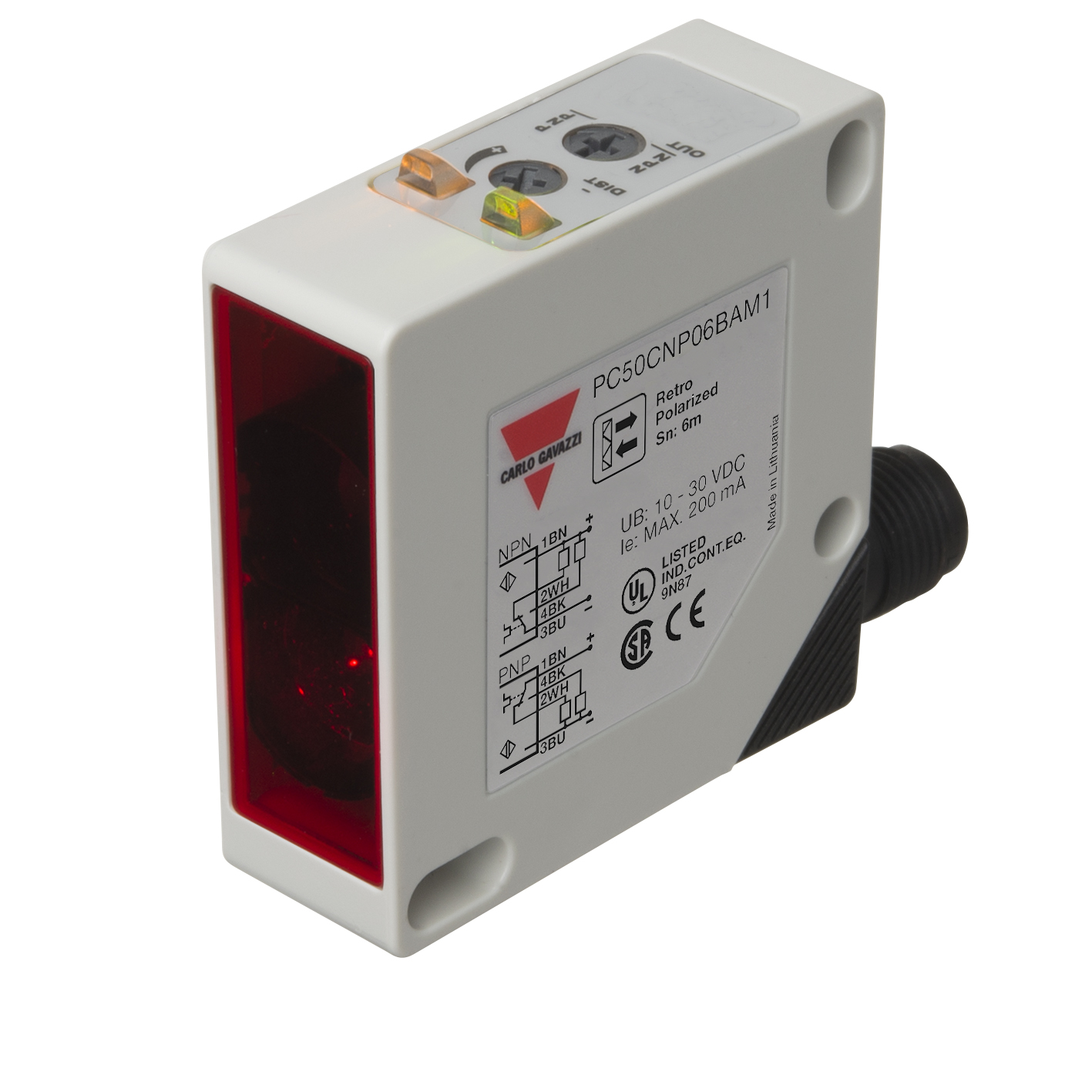 Carlo Gavazzi Polarized Retro Reflective Photoelectric Sensor, Rectangular Sensor, 6000 mm Detection Range