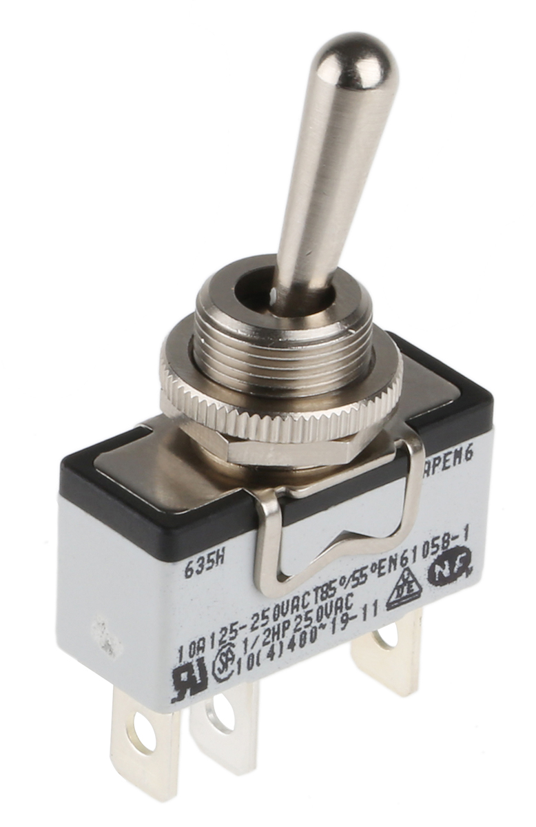 APEM Toggle Switch, Panel Mount, On-(On), SPST, Tab Terminal
