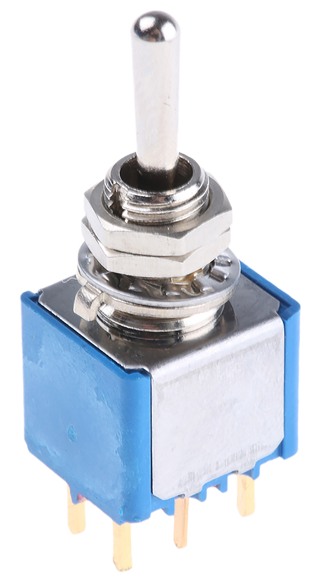 APEM Toggle Switch, PCB Mount, On-Off-On, DPST, PC Terminal Terminal, 20V ac/dc