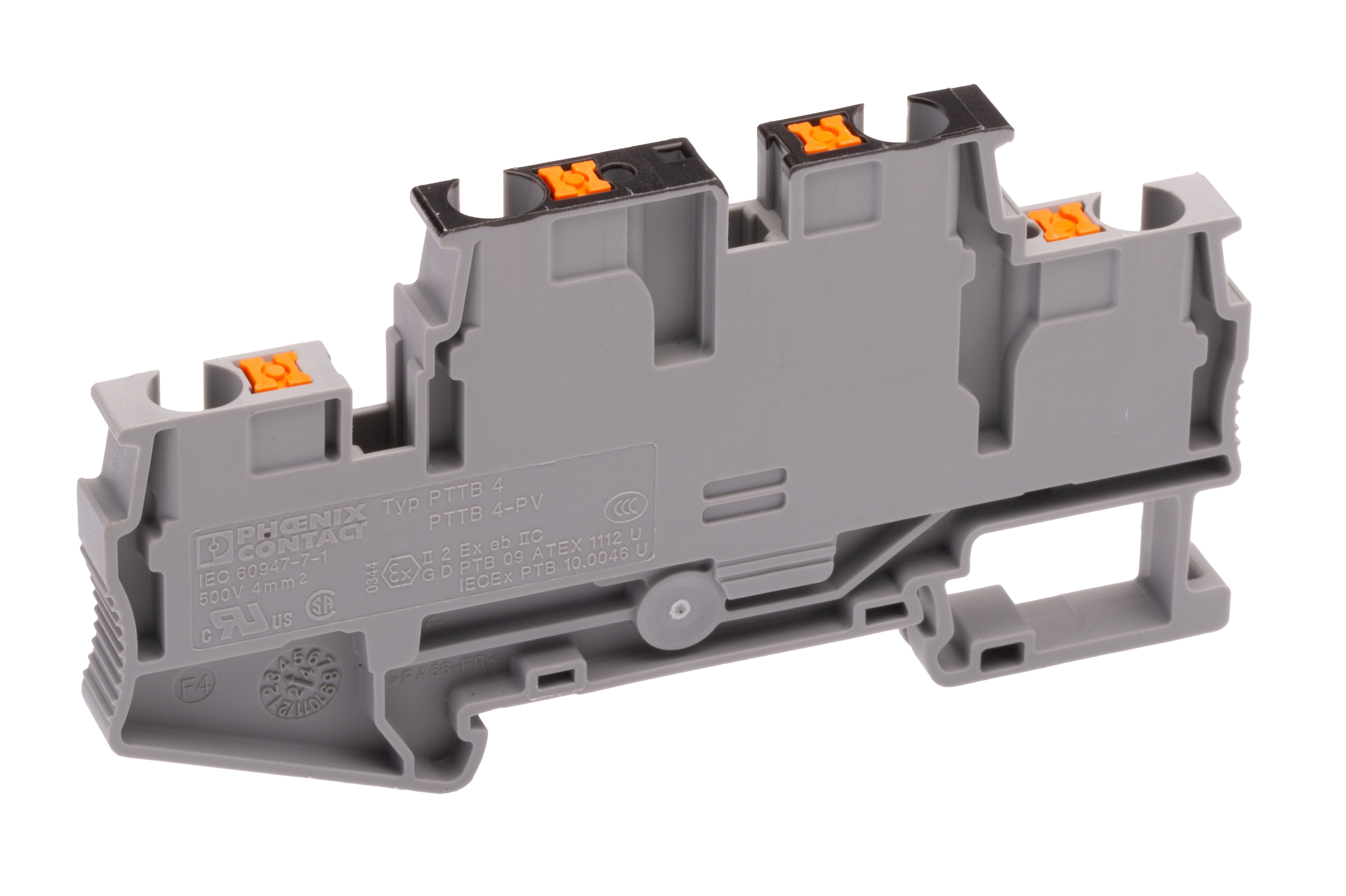 Phoenix Contact 3211825 PTTB 4-PV Series Grey, 0.2 → 6mm², Double-Level, Push In Termination
