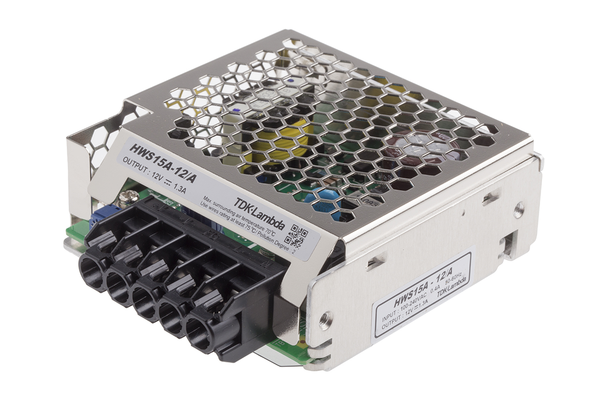 TDK-Lambda Switching Power Supply, HWS15A-12/A, 12V dc, 1.3A, 15W, 1 Output, 120 → 370 V dc, 85 → 265 V