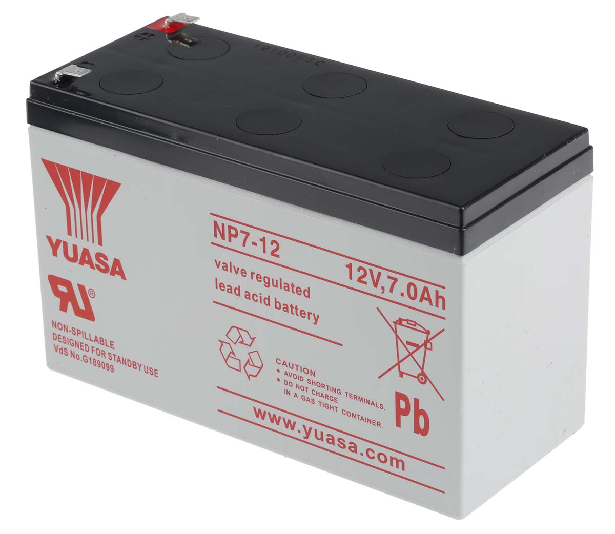 Yuasa 12V Faston 4.8mm Sealed Lead Acid Battery, 7Ah