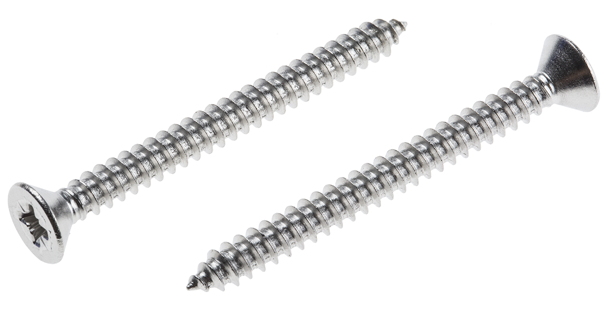 RS PRO Plain Stainless Steel Countersunk Head Self Tapping Screw, N°10 x 2in Long 50mm Long