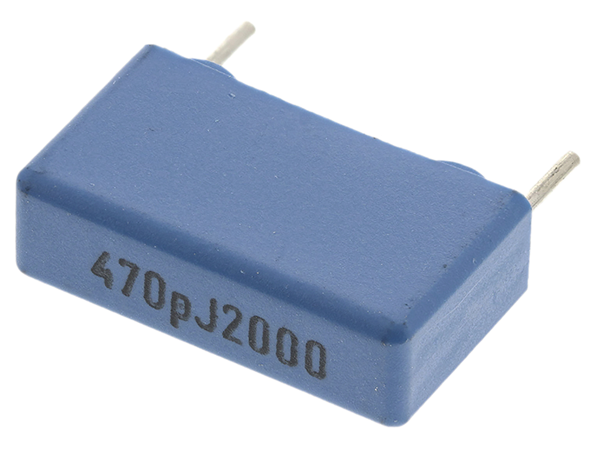 KEMET PHE448 Polypropylene Film Capacitor, 2 kV dc, 700 V ac, ±5%, 470pF, Through Hole