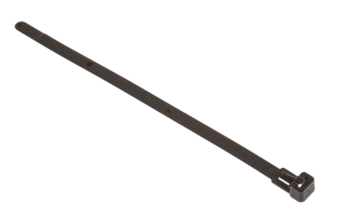 HellermannTyton Cable Tie, Releasable, 180mm x 6.5 mm, Black Polyamide 6.6 (PA66), Pk-100