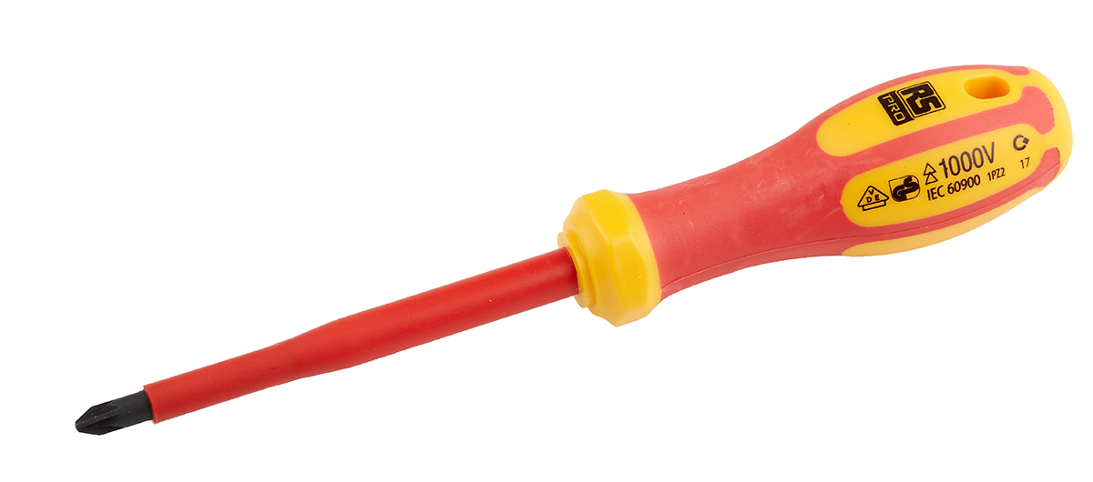 RS PRO Pozidriv Insulated Screwdriver, PZ2 Tip, 100 mm Blade, VDE/1000V, 210 mm Overall