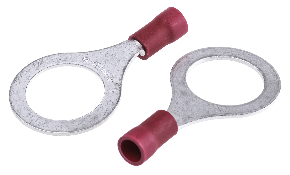 JST, FV Insulated Ring Terminal, M12 Stud Size, 0.25mm² to 1.65mm² Wire Size, Red