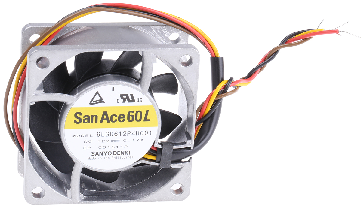 Sanyo Denki San Ace 9LG Series Axial Fan, 12 V dc, DC Operation, 47m³/h, 2.04W, 170mA Max, 60 x 60 x 25mm