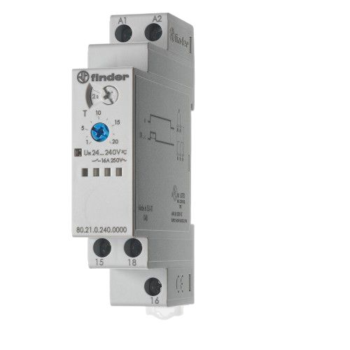 Finder 80 Series Series DIN Rail Mount Timer Relay, 24 → 240V ac/dc, 1-Contact, 0.1 → 20 s, 0.1 →