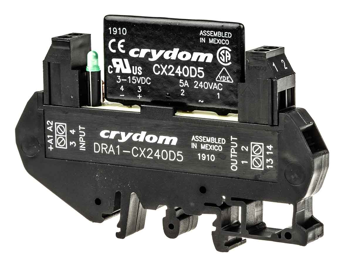 Sensata Crydom DRA1-CX Series Solid State Interface Relay, 15 V dc Control, 5 A rms Load, DIN Rail Mount