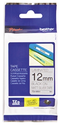 Brother Black on Silver Label Printer Tape, 8 m Length, 12 mm Width