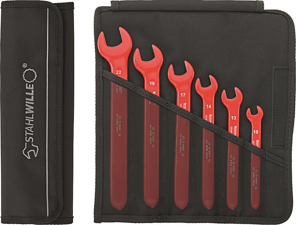 STAHLWILLE 12160/6 VDE Series 6-Piece Spanner Set, 10, 13, 14, 17, 19, 22, Chrome Alloy Steel, VDE/1000V