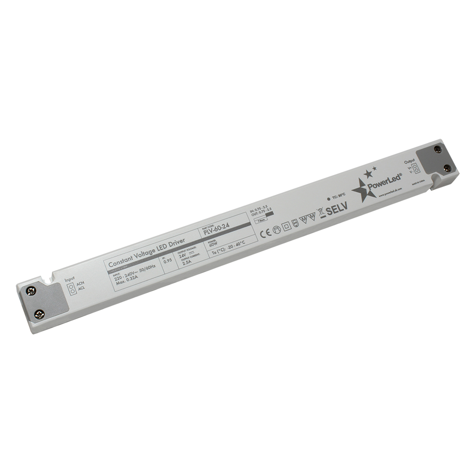 PowerLED LED Driver, 24V Output, 60W Output, 2.5A Output, Constant Voltage