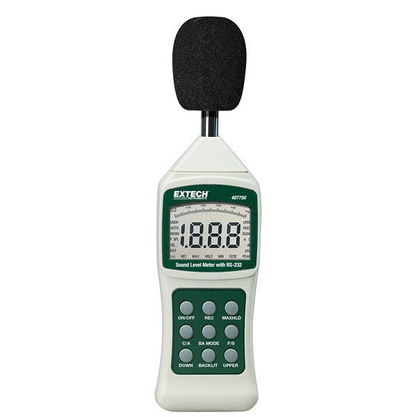 Extech 407750 Sound Level Meter, 30dB to 130dB, 8kHz max