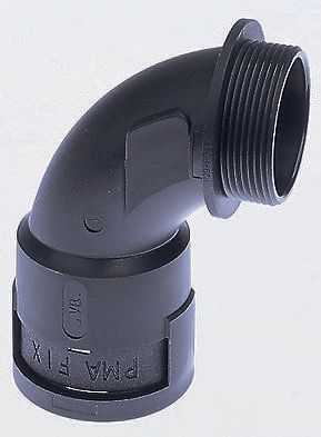 PMA 90° Curved Elbow, Cable Conduit Fitting, 29mm Nominal Size, PG29, PA 6, Black IP66 rating