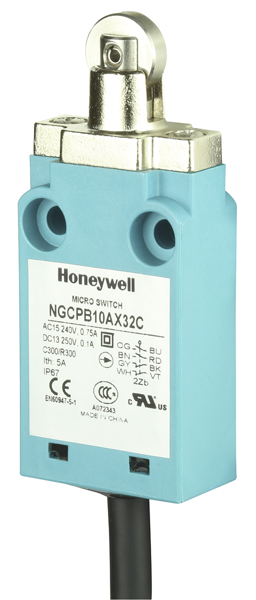 Honeywell NGC Series Roller Plunger Limit Switch, 2NO/2NC, IP67, DPDT, Plastic Housing, 10mA Max