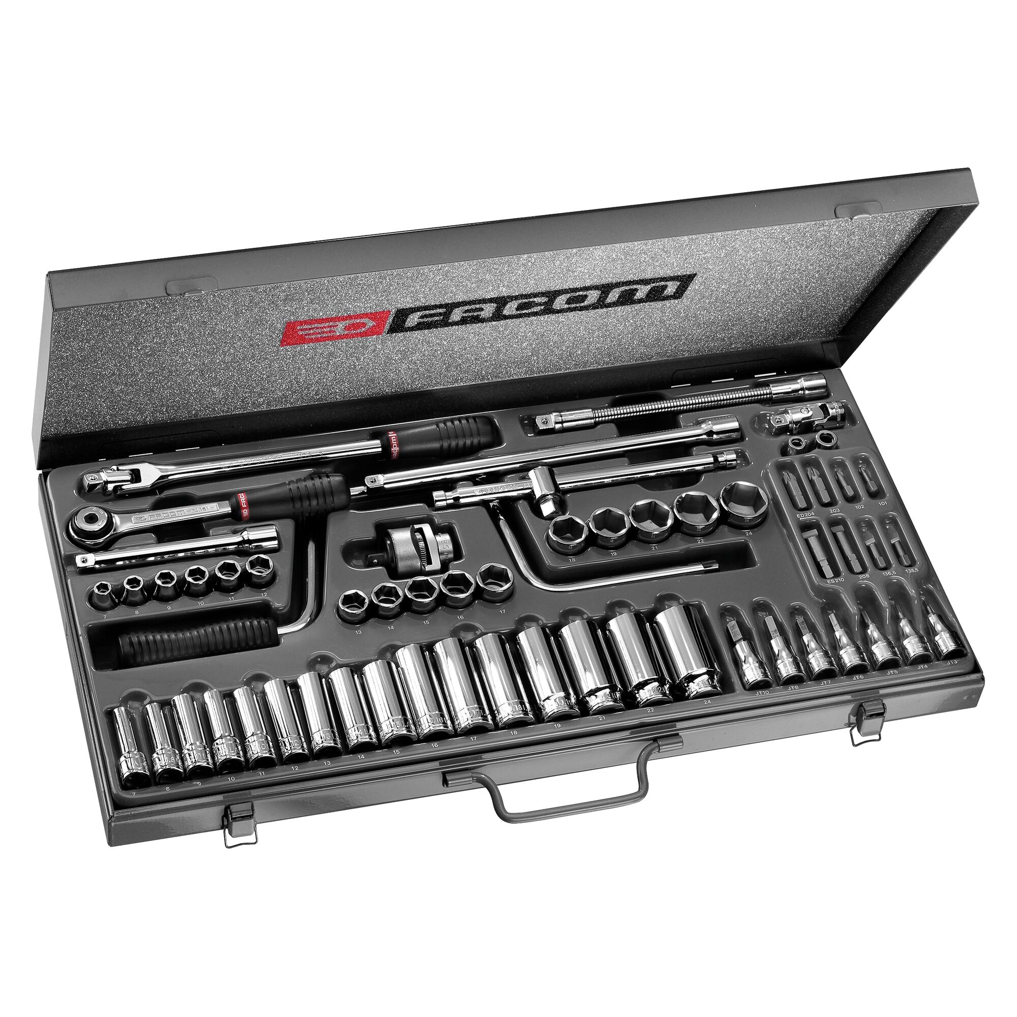 Facom 57-Piece Imperial, Metric 3/8 in Deep Socket/Standard Socket Set with Ratchet, 6 point; 12 point