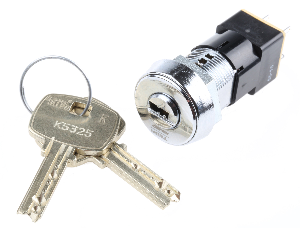 Lorlin High Security Key Switch, DPST, 50 mA @ 250 V ac 2-Way Flat-Key