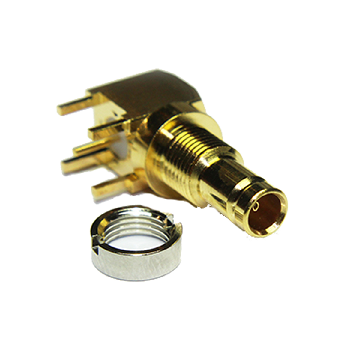 COAX Connectors, Jack PCB Mount 1.0/2.3 Connector, 75Ω, Solder Termination, Right Angle Body