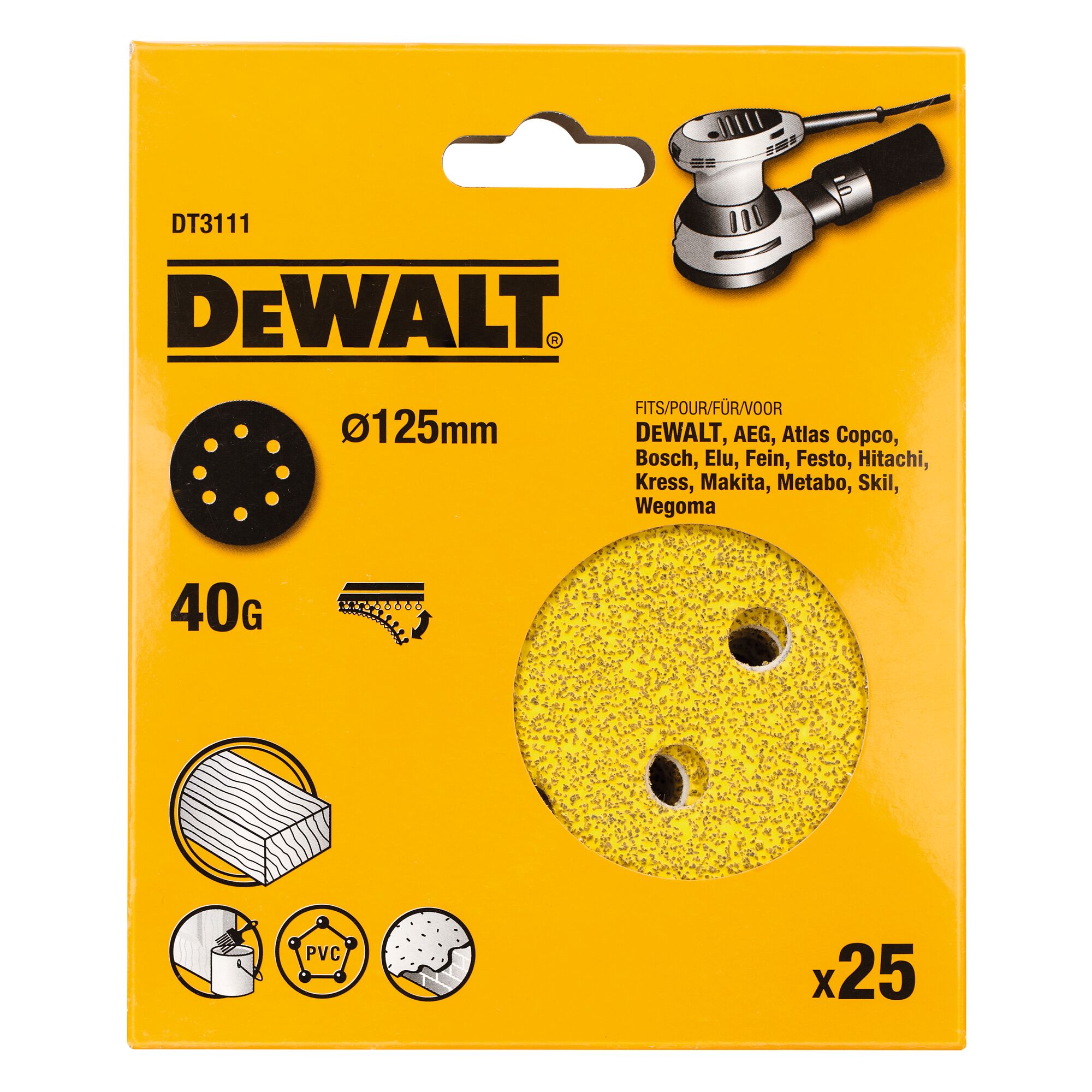 DeWALT DT31 Aluminium Oxide Sanding Disc, 125mm, 40 Grit, 25 in pack