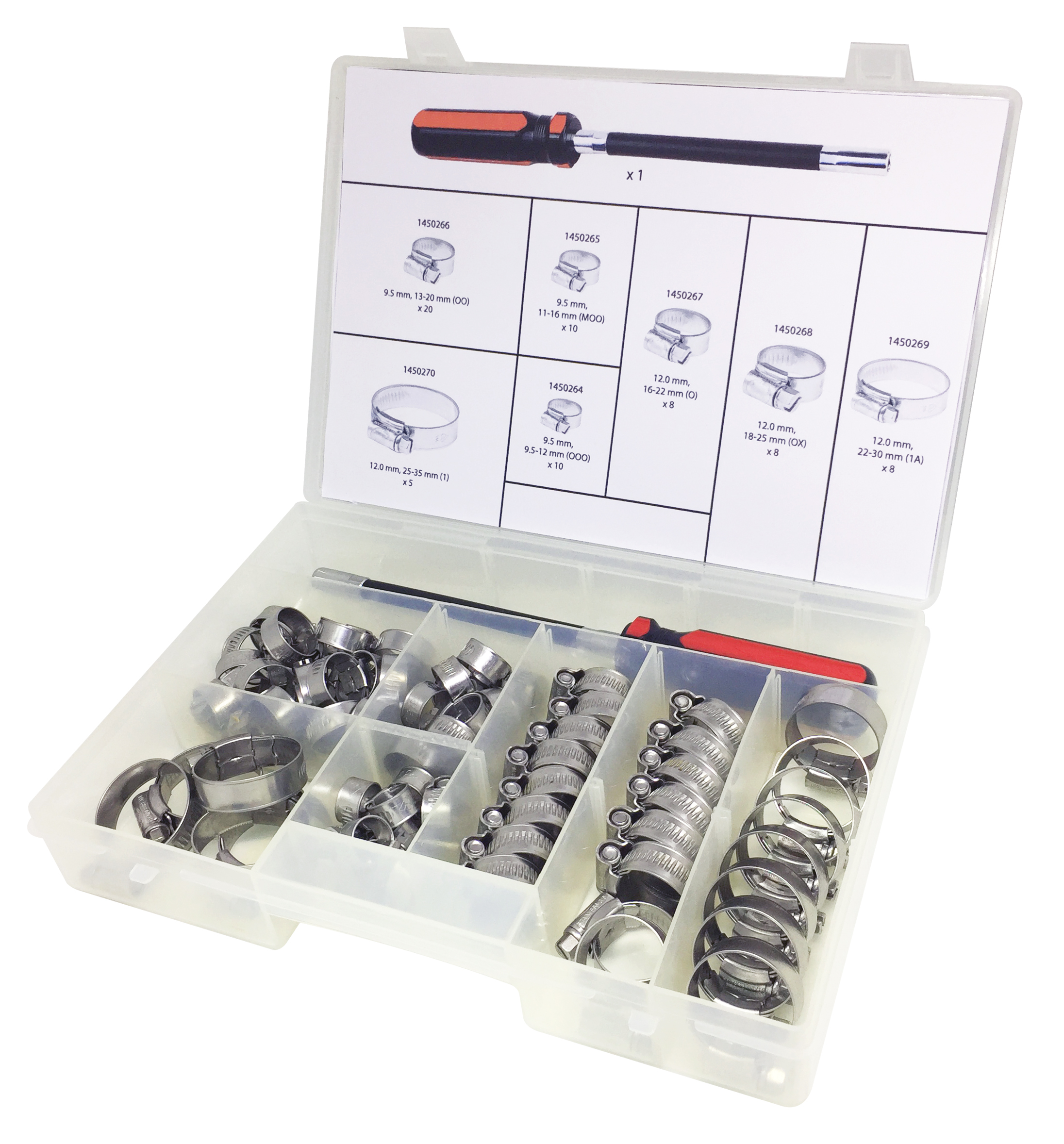 RS PRO 70 Piece Stainless Steel 304 Worm Drive Hose Clip Kit, 9.5 → 12mm and 25 → 35mm Inside Diameter